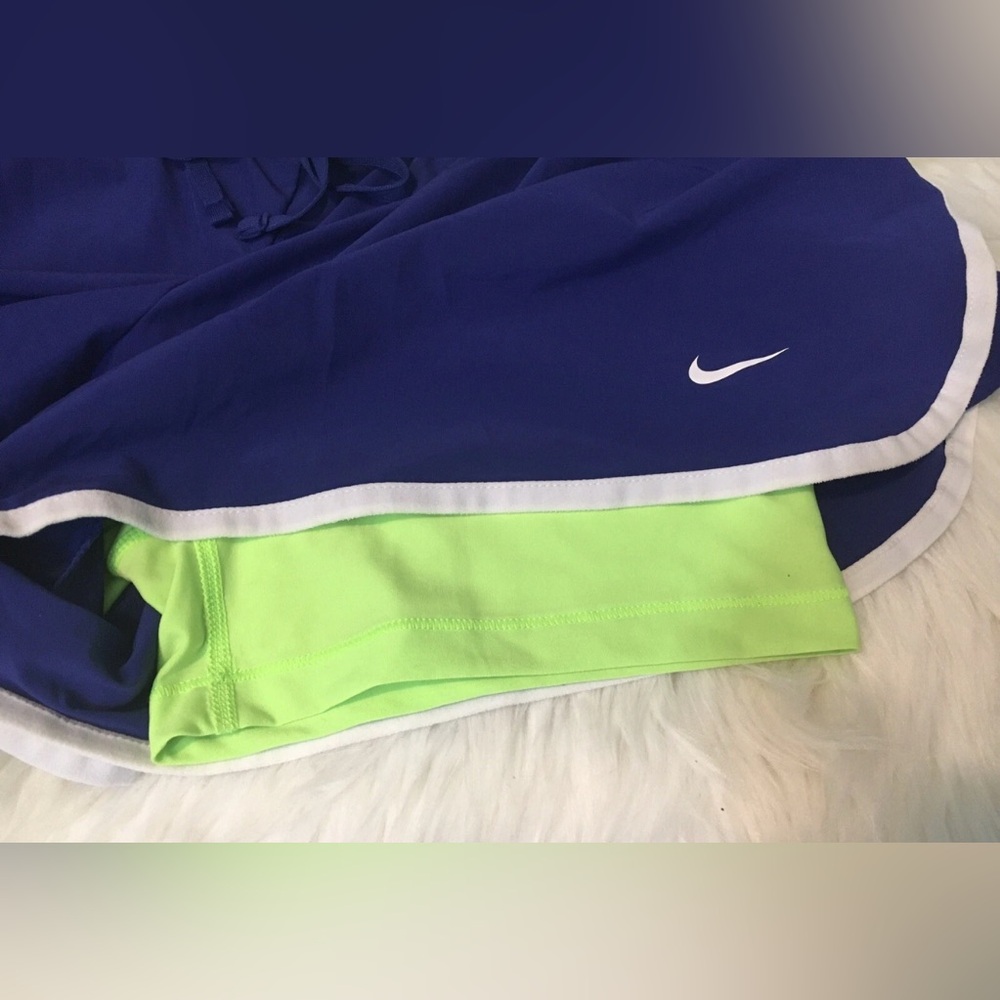 Women’s Nike Dri-Fit Running Athletic Shorts Blue/Purple/Neon Size Medium - Picture 3 of 5